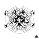 A black and gray design of two hands holding maracas, with intricate details on the Cuban flag tattoo design idea