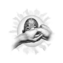 A realistic black and gray design of two hands holding maracas, with intricate details on the Cuban flag tattoo design idea