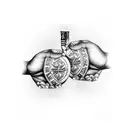 A realistic black and gray design of two hands holding maracas, with intricate details on the Cuban flag tattoo design idea