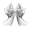 A realistic black and gray design of two hands holding maracas, with intricate details on the Cuban flag tattoo design idea
