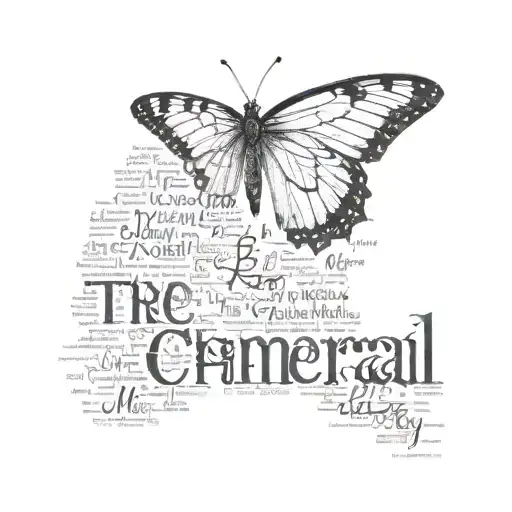 ephemeral text with butterfly emerging tattoo design idea