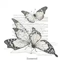 ephemeral text with butterfly emerging tattoo design idea