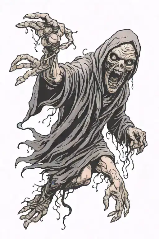 dementor from Harry Potter in hand cuffs stuck in misery tattoo design idea