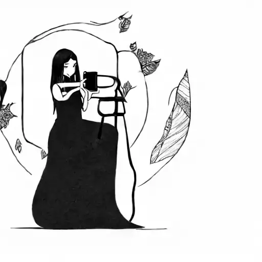 a girl taking a picture of herself with a cell phone tattoo design idea