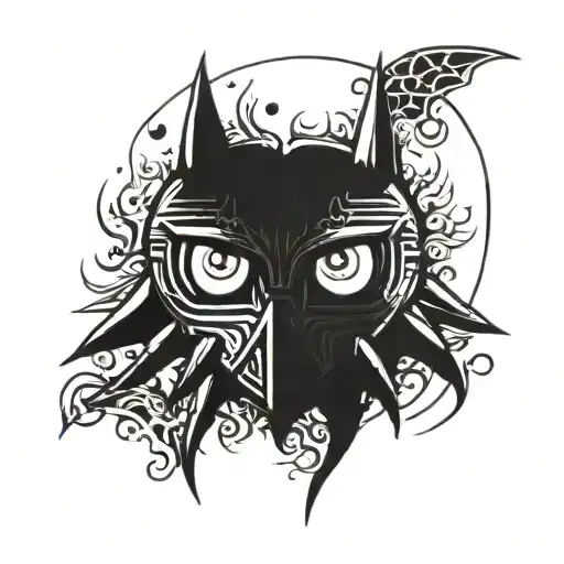 majora's mask with an outline of the angry moon behind it tattoo design idea