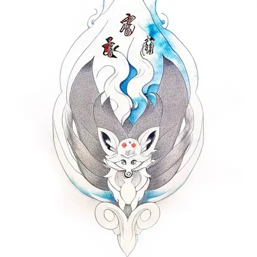 okami ninetails fox aquarelle tattoo design idea