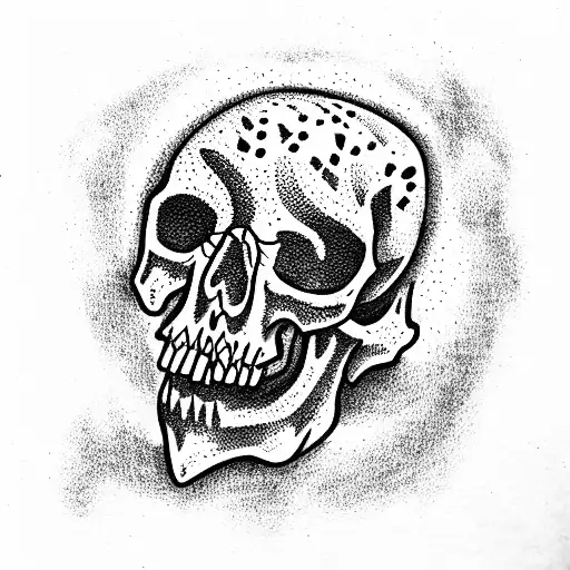 a pickaxe stuck in the skull tattoo design idea