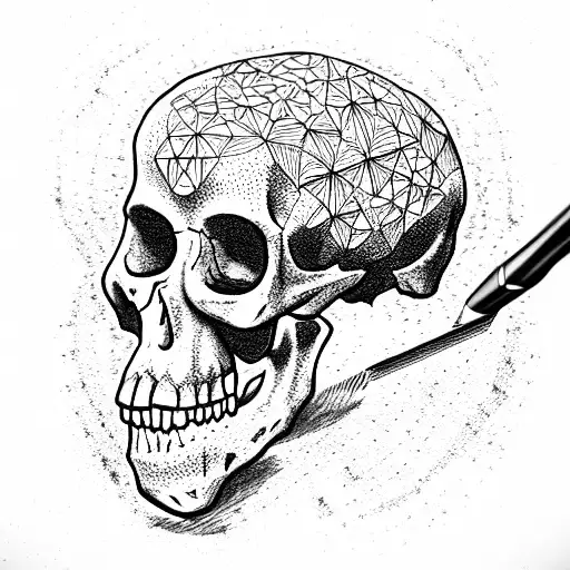 a pickaxe stuck in the skull tattoo design idea