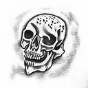 a pickaxe stuck in the skull tattoo design idea