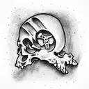 a pickaxe stuck in the skull tattoo design idea