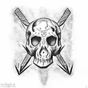 a pickaxe stuck in the skull tattoo design idea