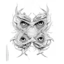 TWO MIRROR parts showing opposit tendancy like musculine and feminine tattoo design idea