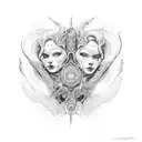 TWO MIRROR parts showing opposit tendancy like musculine and feminine tattoo design idea