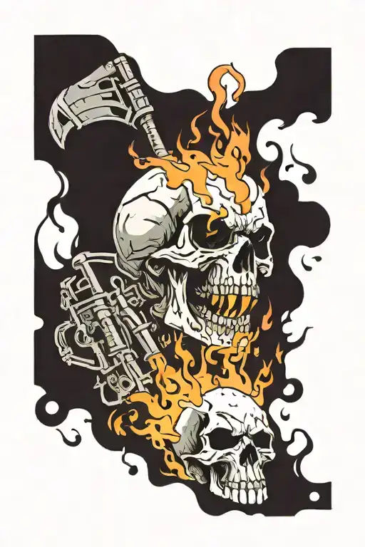 punisher skull and ghost rider flaming skull mixed together tattoo design idea