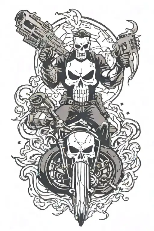 punisher symbol and ghost rider tattoo design idea