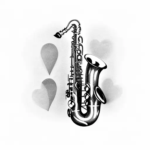 Saxophone and a heart combined tattoo design idea