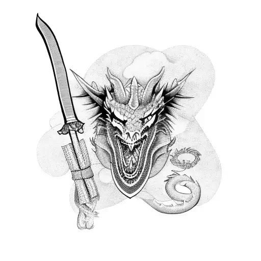 dragon with samurai sword tattoo design idea