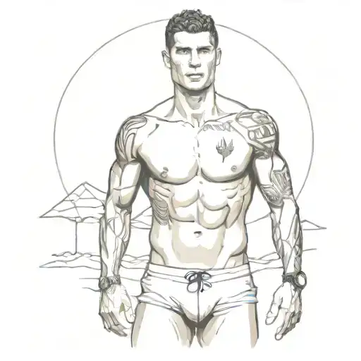 Cristiano Ronaldo in a swimsuit in Egypt with pharaohs tattoo design idea