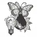light bulb and butterfly tattoo design idea
