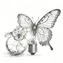 light bulb and butterfly tattoo design idea