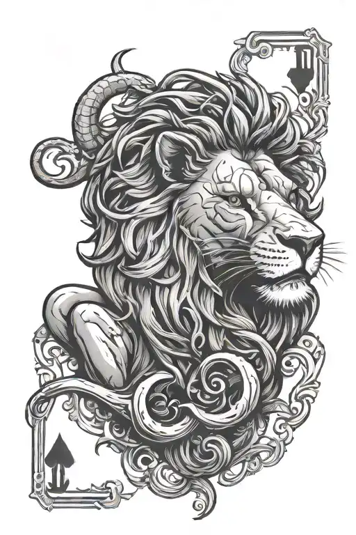 Lion scorpion playing card game dollars tattoo design idea
