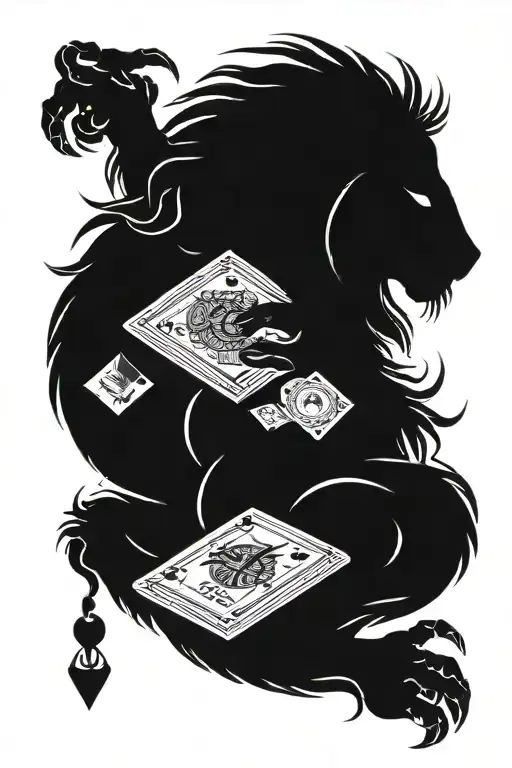 Lion scorpion playing card game dollars tattoo design idea