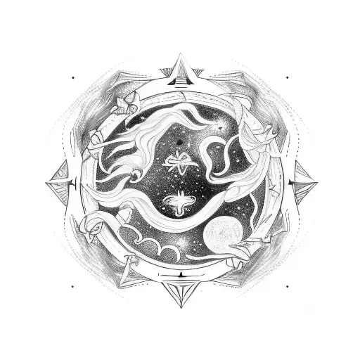 A celestial scene with the zodiac signs of Scorpio and Taurus intertwined in a bondage-inspired composition. tattoo design idea