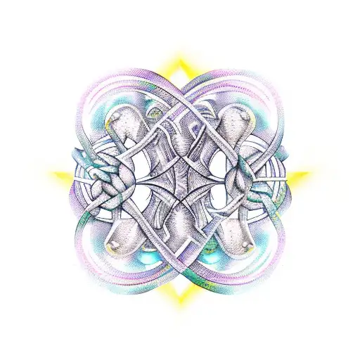 Abstract tattoo of intertwined Scorpio and Taurus symbols, accentuating body curves tattoo design idea