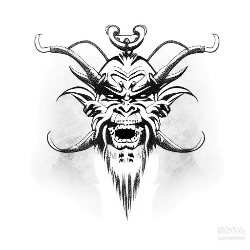 krampus head with chains around tattoo design idea