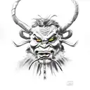 krampus head with chains around tattoo design idea