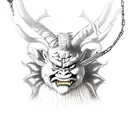 krampus head with chains around tattoo design idea