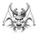 krampus head with chains around tattoo design idea