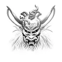krampus head with chains around tattoo design idea