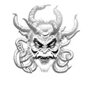krampus head with chains around tattoo design idea
