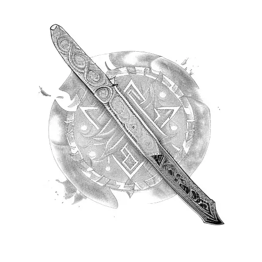 a sword with my children's names: Eren, Emre, Gözde tattoo design idea