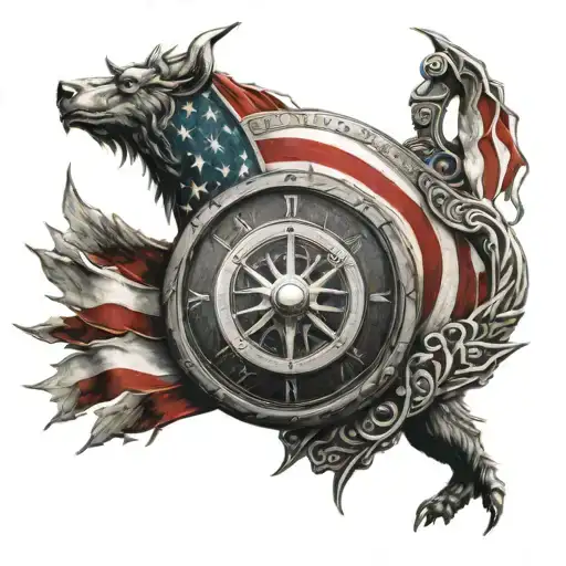 Viking shield, American flag incorporated, Viking compass tattoo design idea