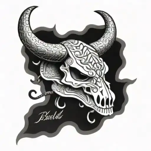 Bull Skull with rattle snake wrapped tattoo design idea