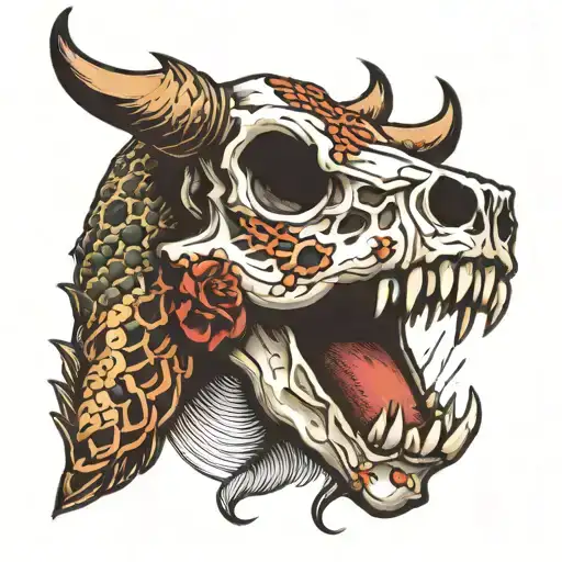 cow Skull with rattle snake wrapped tattoo design idea