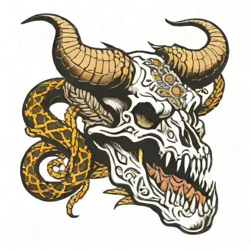 Bull Skull with rattle snake wrapped tattoo design idea