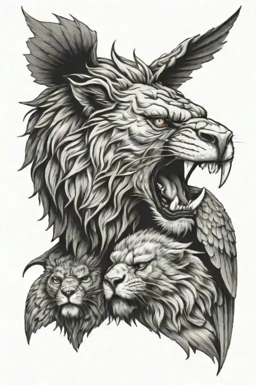 lion and eagle face showing controlled aggression and ready to pownce tattoo design idea