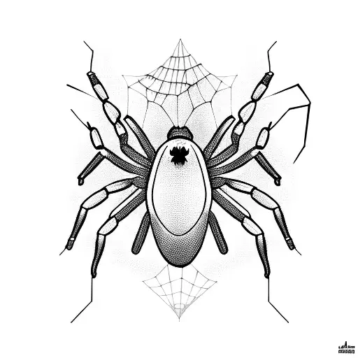 A futuristic cybernetic spider weaving a web of code tattoo design idea