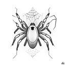 A futuristic cybernetic spider weaving a web of code tattoo design idea