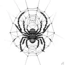 A futuristic cybernetic spider weaving a web of code tattoo design idea