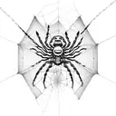 A futuristic cybernetic spider weaving a web of code tattoo design idea