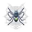 A futuristic cybernetic spider weaving a web of code tattoo design idea