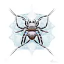 A futuristic cybernetic spider weaving a web of code tattoo design idea