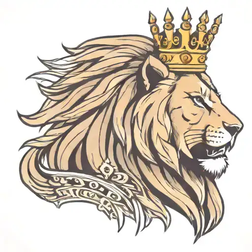side profile of roaring lion wearing a crown tattoo design idea