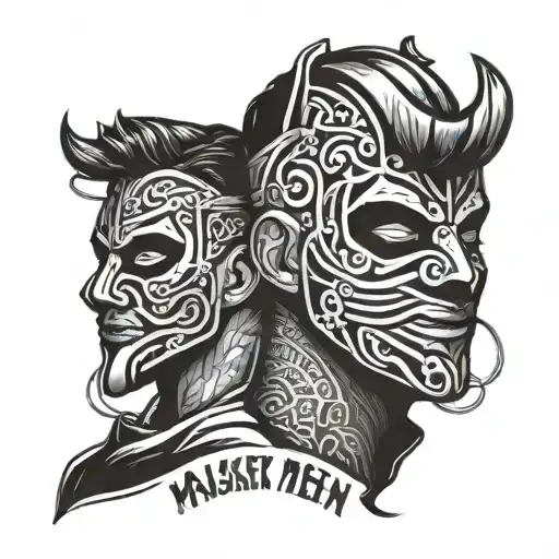 Masked men with 1966 inscription in hooligan style tattoo design idea