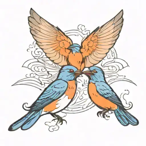 barn swallow and blue chaffinch facing each other with wings spread  tattoo design idea