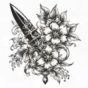 delicate dagger libra constellation with marigold flowers and larkspur  tattoo design idea